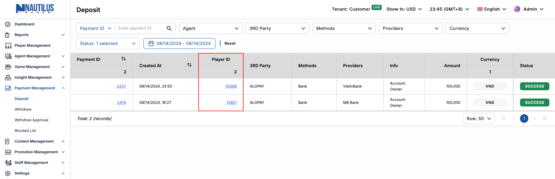List of Deposited Players List of Deposited Players