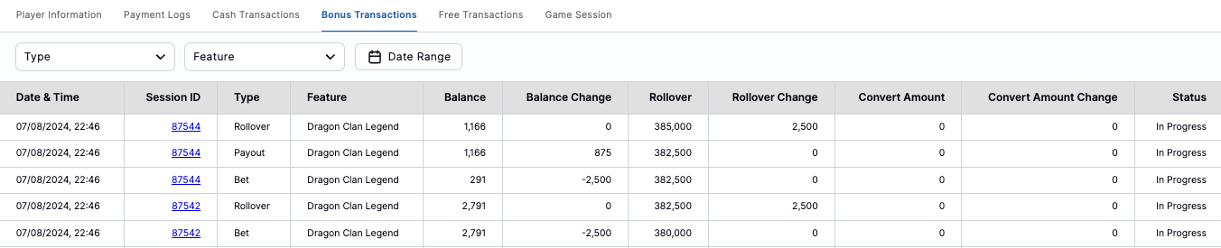 Bonus Transactions Bonus Transactions