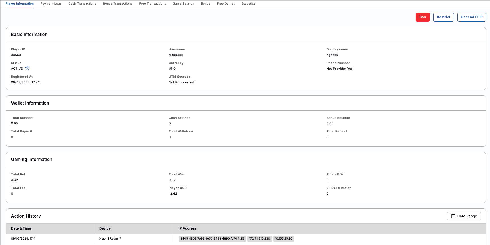 Player Details Player Details