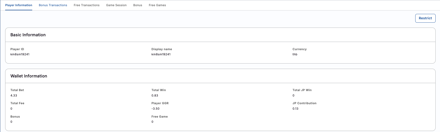 Player Details Player Details