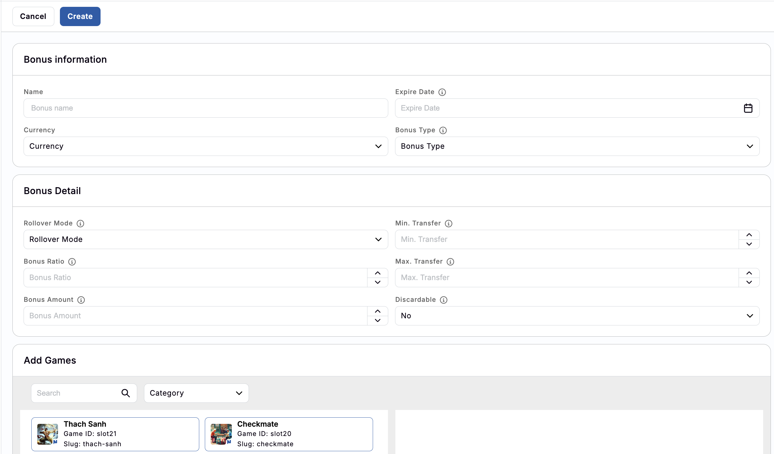 Create New Bonus Create New Bonus