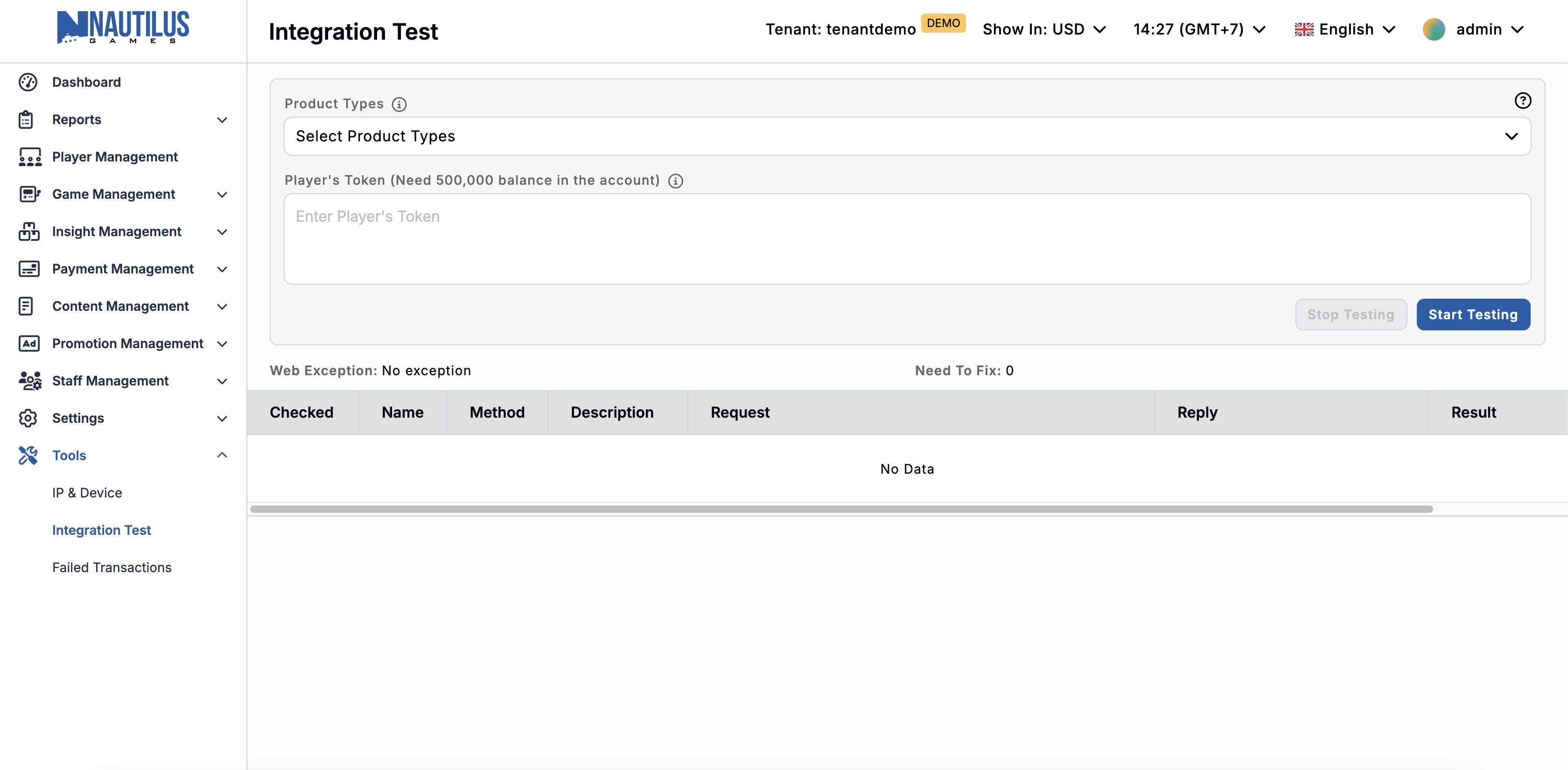 Integration Test Tool in the Back Office
