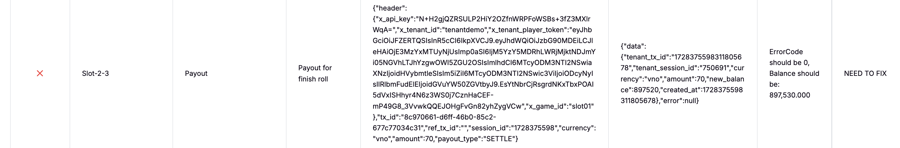 Payout Error Example