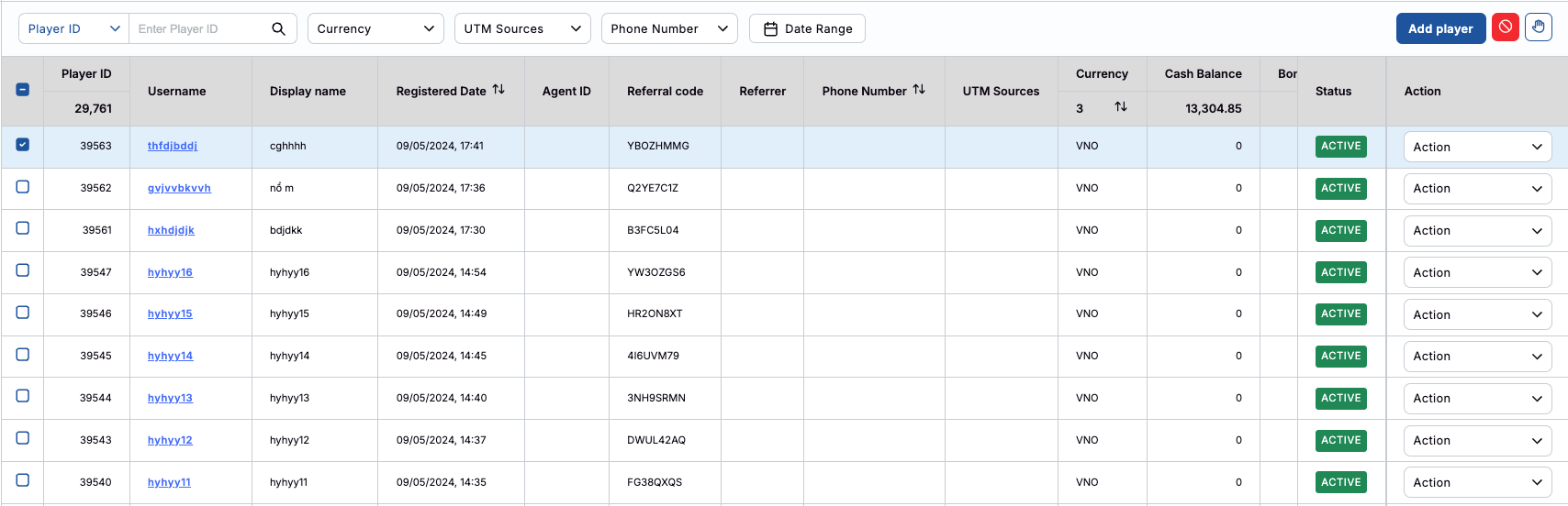 Player List Player List